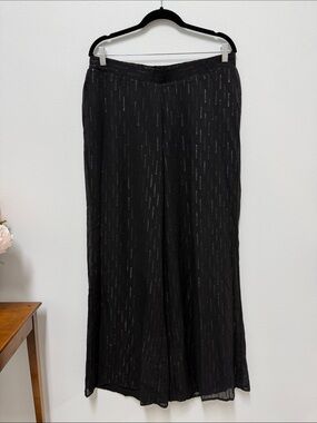 Adrienne Landau Black Wide-Leg Pants with Subtle Silver Threading